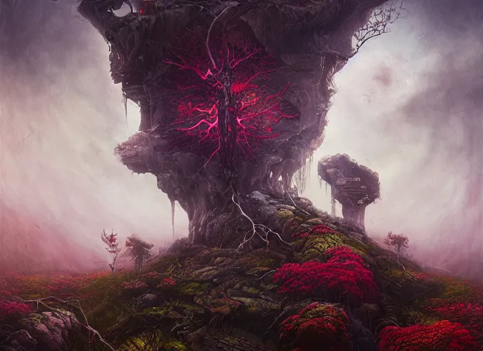 Image similar to landscape resembling the goblet tarot card, highly detailed, cinematic, 8 k, by megan duncanson, benjamin lacombe, adrian borda, stanley artgermm, tom bagshaw, craig mullins, carne griffiths, ayami kojima, beksinski, giger, trending on deviantart, hyper detailed, horror, full of colour