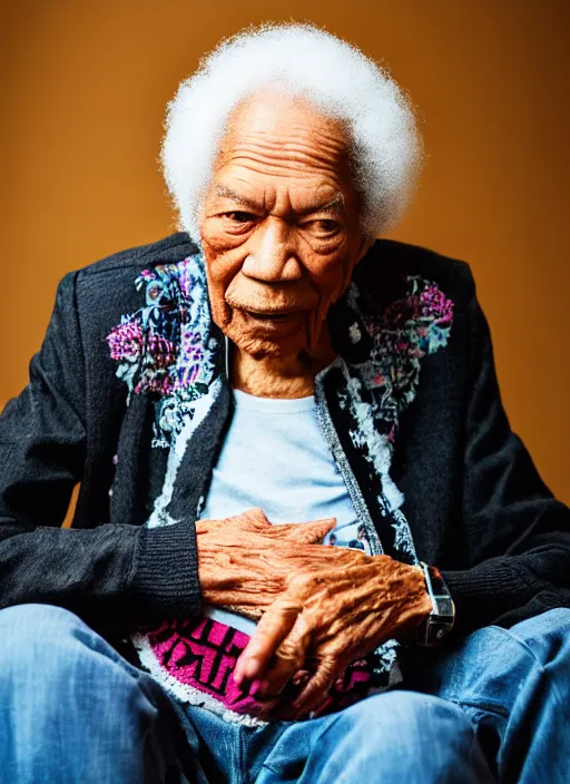 Image similar to DSLR photo portrait still of 77 year old age 77 Jimmy Hendrix at age 77!!!, 85mm f1.8