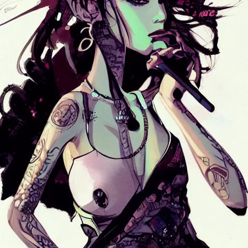 Image similar to highly detailed portrait of a punk young lady by Greg Tocchini and Cliff Chiang