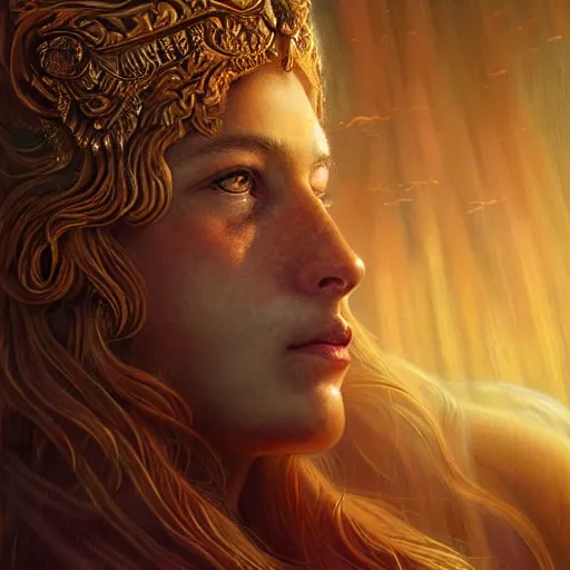 Image similar to majestic gracious regal deity artemis portrait, ancient greece, goddess of the hunt, the wilderness, atmospheric lighting, painted, intricate, volumetric lighting, beautiful, rich deep colours masterpiece, golden hour, sharp focus, ultra detailed, by leesha hannigan, ross tran, thierry doizon, kai carpenter, ignacio fernandez rios