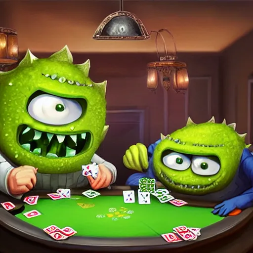 Prompt: Cucumber Monsters playing Poker, artstation