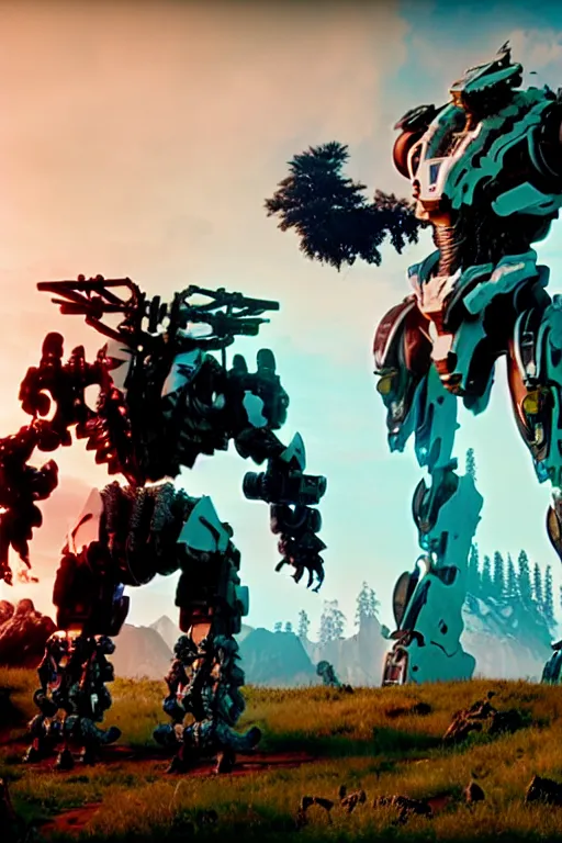 Prompt: a cinematic still from horizon zero dawn and pacific rim and westworld, full body mech, armored core, intact humanoid servo, octane render, nvidia raytracing demo, masterpiece, aged armor plating, decipticon armor plating, aggressive head, endoekeleton exposure