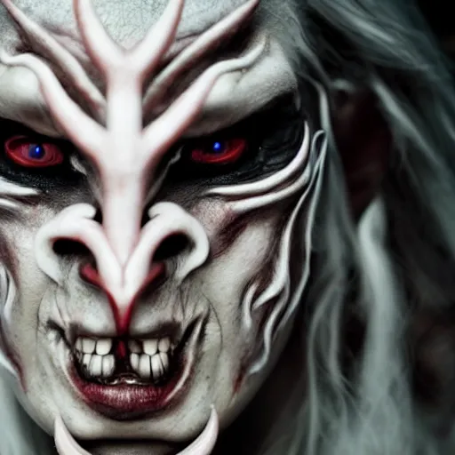 Image similar to a demon inspired by runes created by the make up artist hungry, photographed by andrew thomas huang, cinematic, expensive visual effects