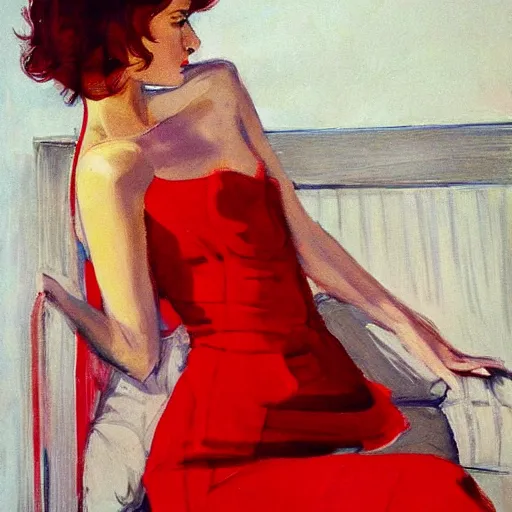 Prompt: a french fashion model posing in a red dress by coby whitmore