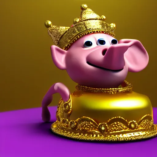 Prompt: Ultra realistic and intricate studio shot of pig worker wearing a gold crown in the style of pixar, hyper realism, movie shot, full hd, Vibrant colors, Smooth gradients