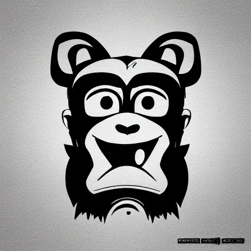 Image similar to “ logo and portrait of a monkey in the style of zootopia holding laser gun, with a black background, digital art, award winning, trending on art station, retro style ”