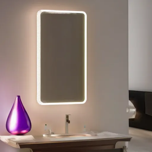 Image similar to mirror infront of mirror reflecting a small purple light infinitely, 4k, 40nm lens