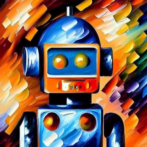 Image similar to a cute little robots painting by leonid afremov