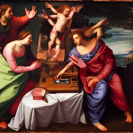 Image similar to renaissance painting of a computer