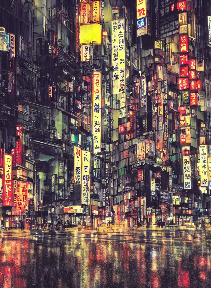 Prompt: tokyo city street at night in the rain, ultra detailed, photo realistic