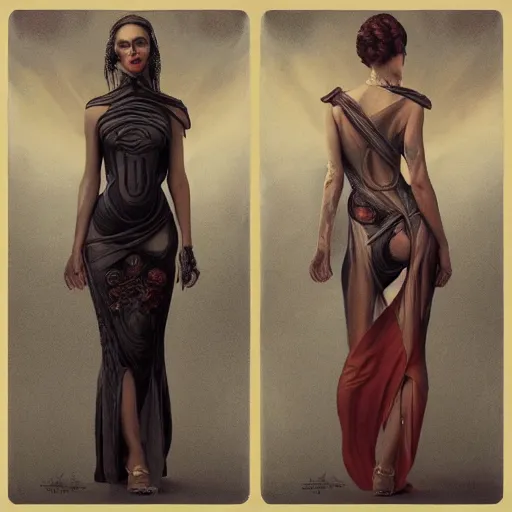 Prompt: ultra realist soft painting of a single attractive cartomancer female sillicon skin tight long dress, curiosities carnival, partial symmetry accurate features, very intricate details, focus, curvy, artstyle Tom Bagshaw, award winning