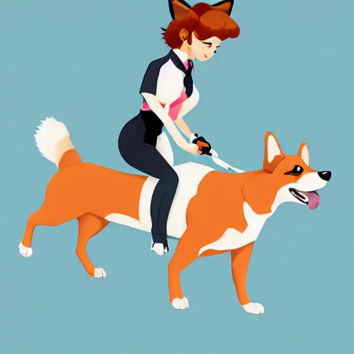 Prompt: An incredibly cute corgi riding a motorcycle in style of Hiroshi Nagai, artstation, sharp focus, illustration