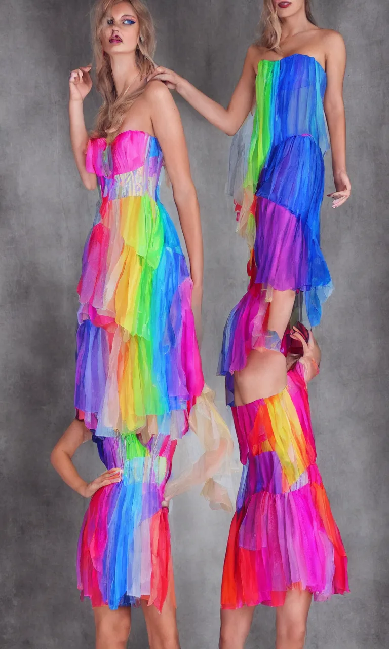 Image similar to rainbow themes sheer corset dress, fashion design, professional, high detail, 4k