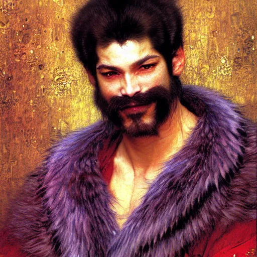 Prompt: a portrait of a male ratwolfman rat wolf man in a red kimono furry arms furry body. furaffinity furry art detailed face painting by gaston bussiere craig mullins jc leyendecker gustav klimt artgerm greg rutkowski furry