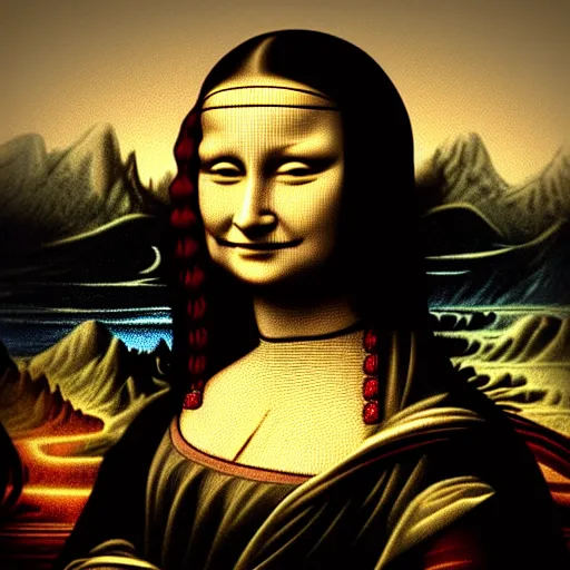 Prompt: an nepali woman in the style of mona lisa by leonardo da vinc, octane render