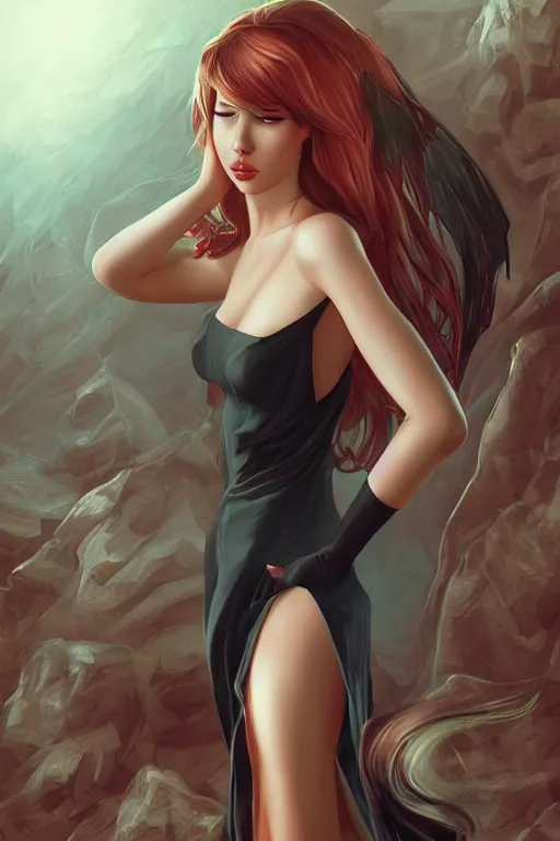 Image similar to Succubus in tight sundress portrait, by artgerm, WLOP and Ross Tran