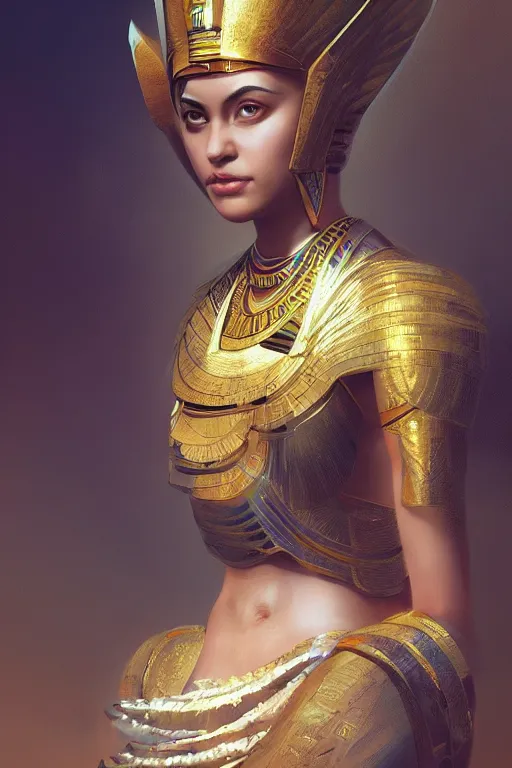 Image similar to egyptian princess, gorgeous, portrait, powerfull, intricate, elegant, volumetric lighting, digital painting, highly detailed, artstation, sharp focus, illustration, ruan jia