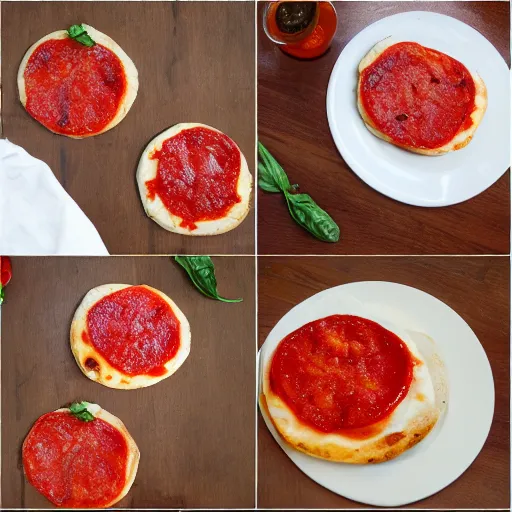 Prompt: margherita pizza but in the shape of a burger, ultra detailed, food blog