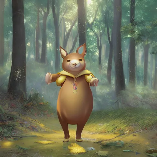 Image similar to concept art painting of an anthropomorphic chubby doe wearing gold robes, in the deep forest, realistic, detailed, cel shaded, in the style of makoto shinkai and greg rutkowski and james gurney