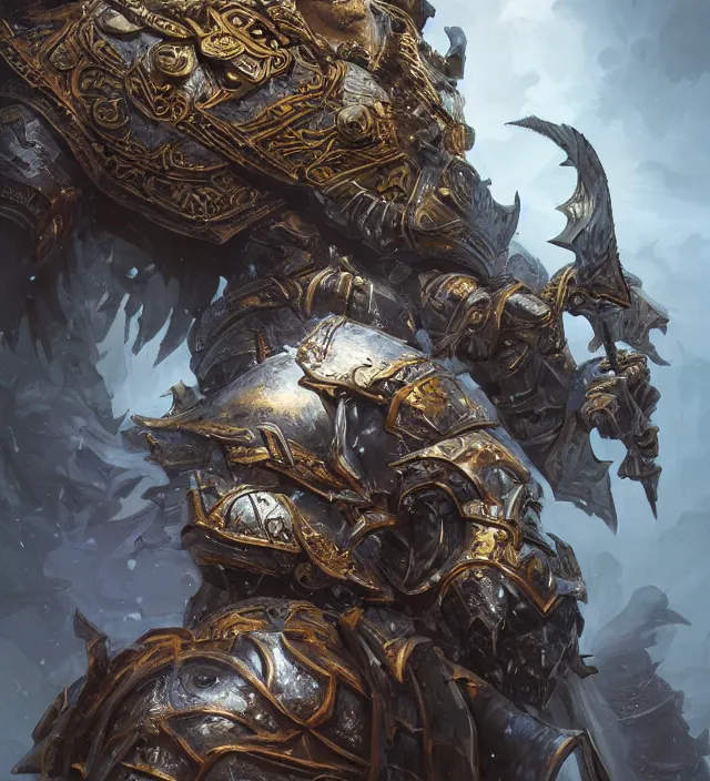 Prompt: a dungeons and dragons storm giant portrait, intricate ornate armor, subject in the middle of the frame, rule of thirds, golden ratio, elegant, digital painting, octane 4k render, zbrush, hyperrealistic, artstation, concept art, smooth, sharp focus, illustration from Warcraft by Ruan Jia and Mandy Jurgens and Artgerm and William-Adolphe Bouguerea