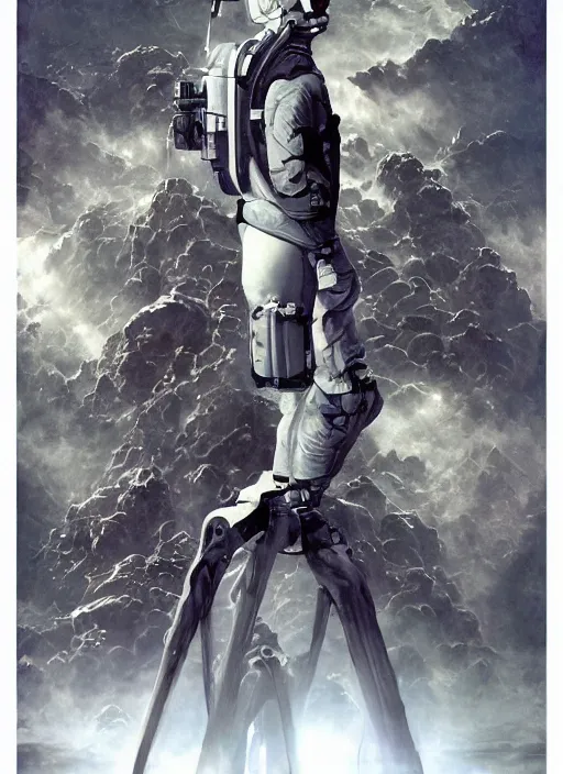Prompt: astronauts in the dark infinite underwater void - complex and detailed suit. reflection and dispersion materials. contour lighting. rays and dispersion of light. volumetric light. 5 0 mm, f / 3 2. noise film photo. flash photography. ultra realistic, wide angle. poster by wayne barlowe, hajime sorayama aaron horkey, craig mullins