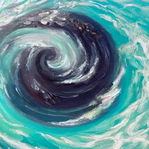 Prompt: a detailed oil painting of a whirlpool in the middle of the ocean