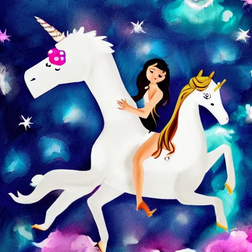 Image similar to Beautiful girl in white riding the unicorn