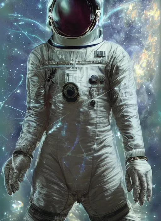 Prompt: astronaut in the space and time end of the universe - complex and hyperdetailed technical suit design. reflection and dispersion materials. rays and dispersion of light. volumetric light. f / 3 2. noise film photo. flash photography. ultra realistic, 5 0 mm. poster by wayne barlowe, hajime sorayama aaron horkey, craig mullins