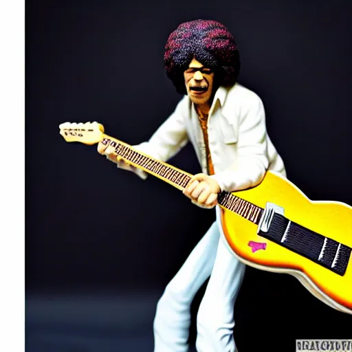 Prompt: a porcelain figurine of jimmy hendrix playing the guitar, product shot