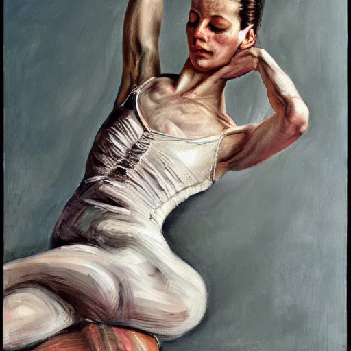 Image similar to high quality high detail painting by lucian freud, hd, exaggerated portrait of a ballerina, photorealistic lighting