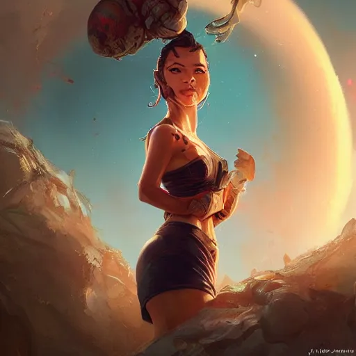 Prompt: portrait of a glazed bundt cake head on top of a woman\'s body , full of details, ultradetailed, matte painting, concept art, smooth, by Jordan Grimmer and by artgerm and by krenz cushart