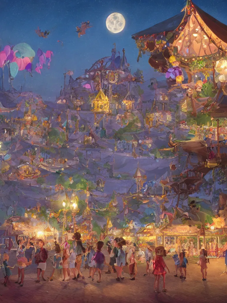 Image similar to summer fair under moonlight by disney concept artists, blunt borders, rule of thirds