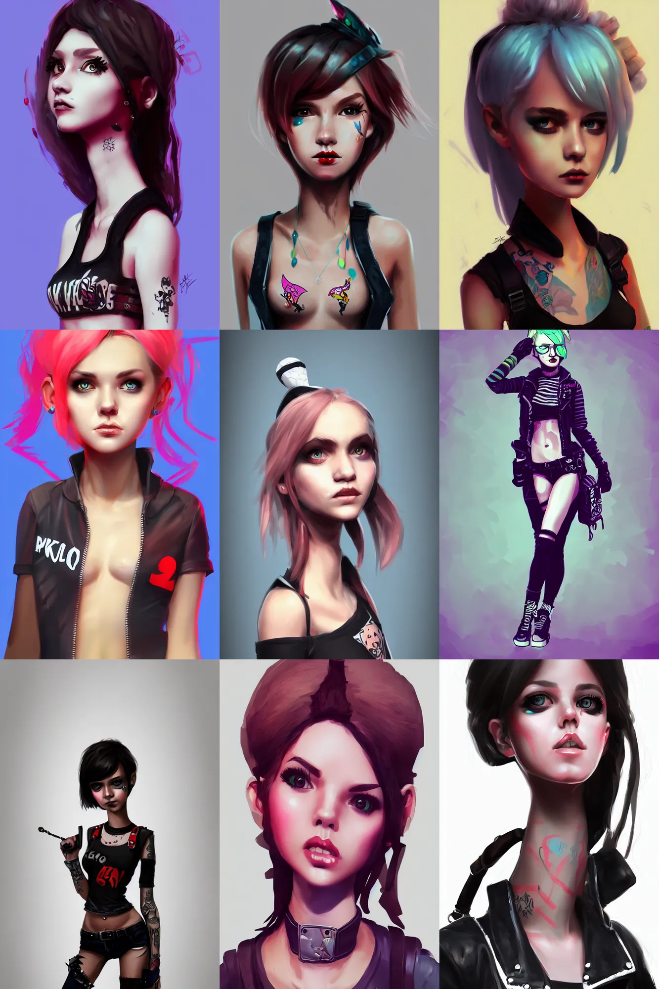 Image similar to a cute girl punk inspired by art Artstation Alena Zmienko, sketch, photoshop