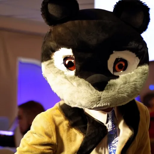 Image similar to Ben Shapiro wearing a fursuit at a furry convention