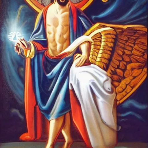 Image similar to jesus holding a can of Redbull