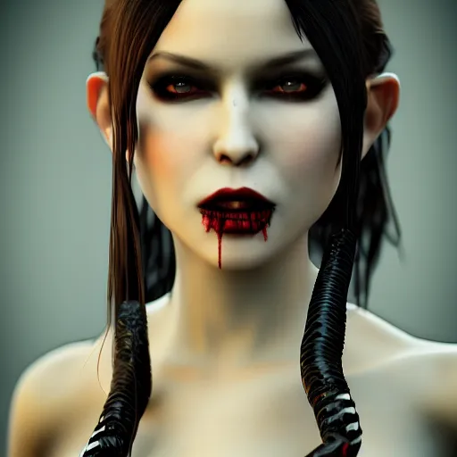 Image similar to character design, vampire lady, ominous, high definition photorealistic, unreal engine