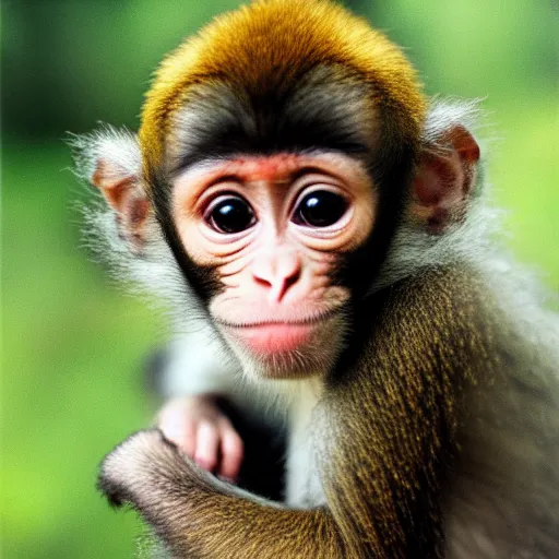 Prompt: cute baby monkey photo, KODAK Portra 400