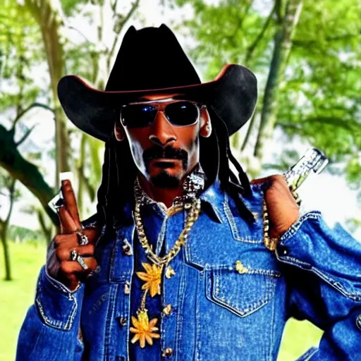 Prompt: cowboy snoop dogg holding a blunt