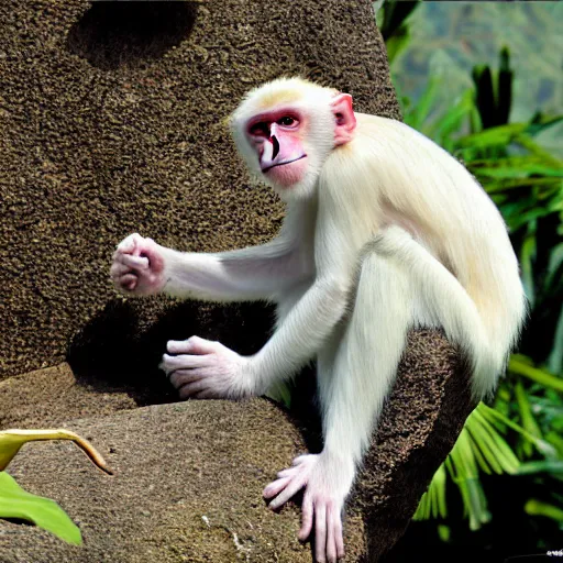 Premium AI Image  Albino monkey with white fur Portrait of a rare animal  primate on the background
