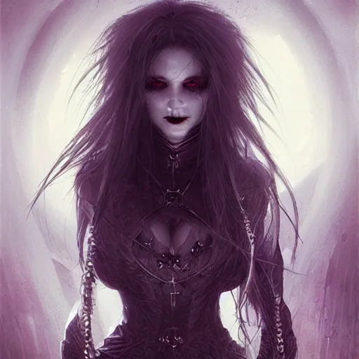 Image similar to kerli koiv, vampire, darkwave, darksynth character portrait, sharp, digital matte painting, art by luis royo, greg rutkowski, wlop, dramatic lighting, trending on artstation