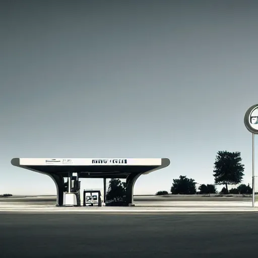 Prompt: a futuristic fuel station in the style of reuben wu, roger deakins, h 1 0 2 4