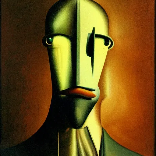 Prompt: A portrait of a humanoid cyberpunk cow wearing a suit, eerie, by Salvador Dali