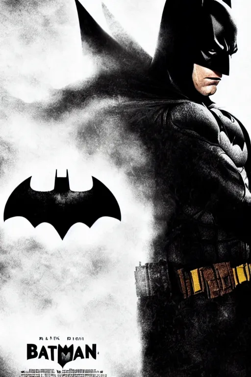 Prompt: Batman movie poster, dark, atmospheric, grungy, cinematic