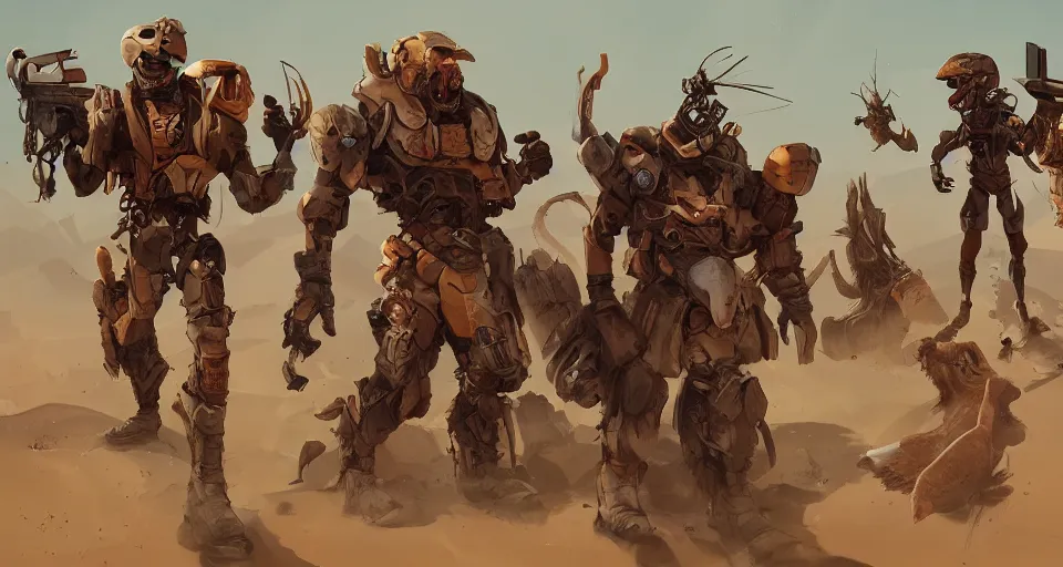 Image similar to scavengers in a desert, artstation