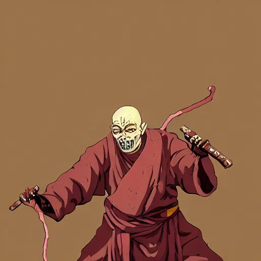 Image similar to undead monk 2d illustration by Feng Zhu and Loish and Laurie Greasley, Victo Ngai, Andreas Rocha, John Harris, artstation, sharp focus