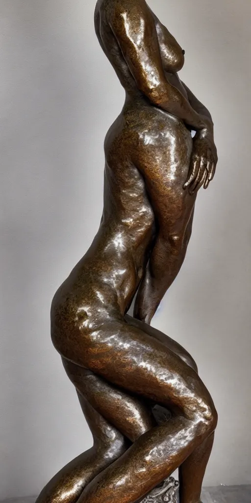 Image similar to detailed photo of old bronze patina statue of most beautiful woman, full body portrait, various bending poses, photorealism, intricate detail, museum diffuse lighting