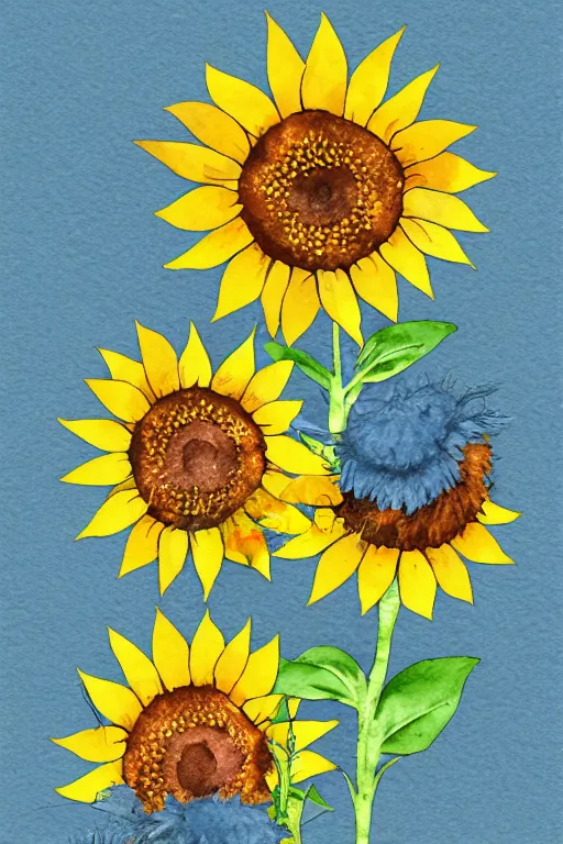 Prompt: minimalist watercolor sunflowers on white background, illustration, vector art