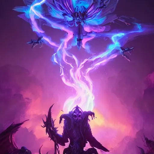 Image similar to flying skulls with violet fire trails, violet theme, magic spell art, epic fantasy digital art style, fantasy artwork, by Greg Rutkowski, fantasy hearthstone card art style