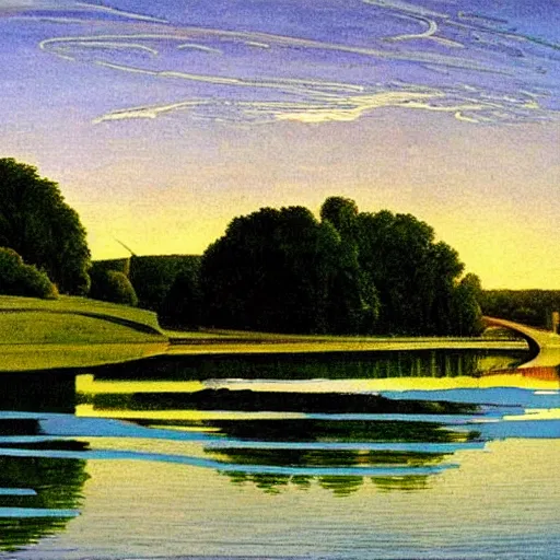 Image similar to a beautiful painting of Columbus Ohio Scioto river by Rockwell Kent