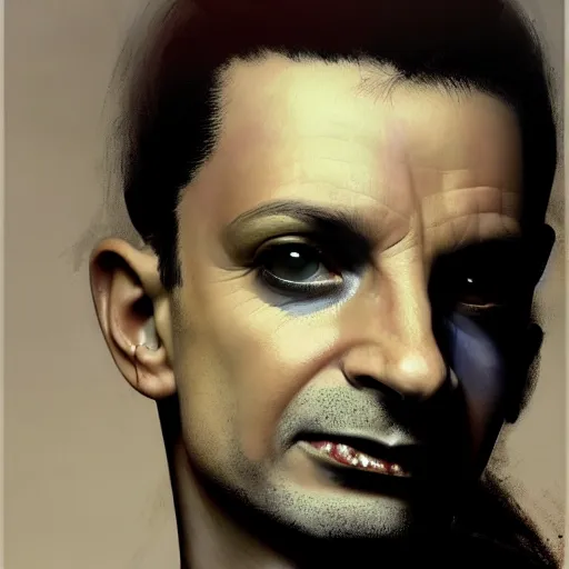 Image similar to color portrait of young dave gahan as a zombie, 7 days to die zombie, fine art, award winning, intricate, soft light from the side, elegant, sharp focus, cinematic lighting, highly detailed, digital painting, 8 k concept art, art by z. w. gu, art by brom, art by michael hussar, masterpiece, 8 k